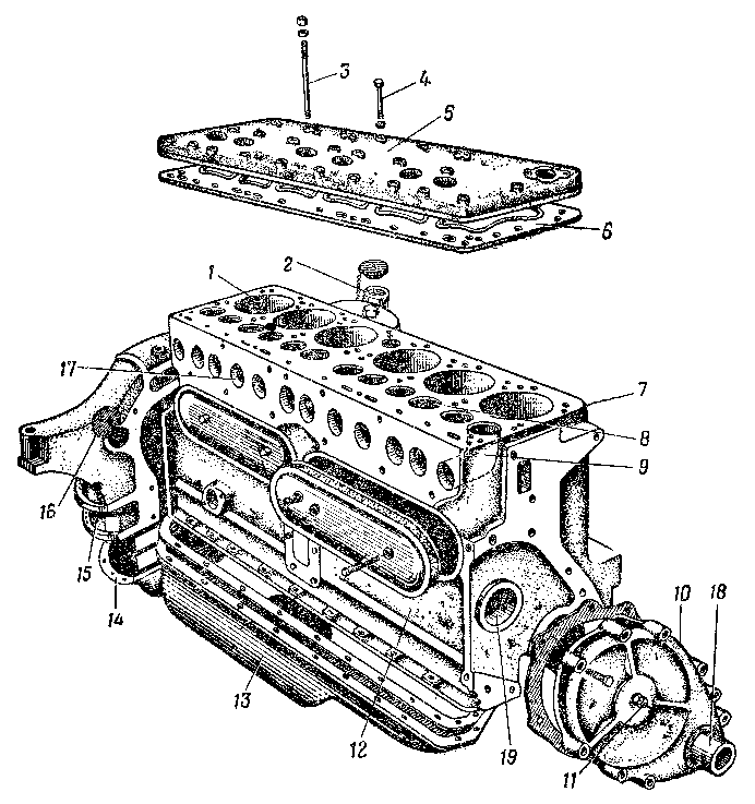 Блок цилиндров и другие детали двигателя ЗИС-120