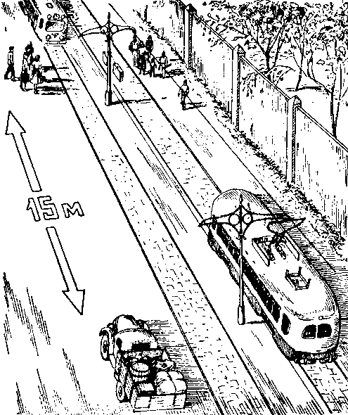 Остановка автомобиля при расположении трамвайных путей на одной стороне улицы (дороги) справа от водителя