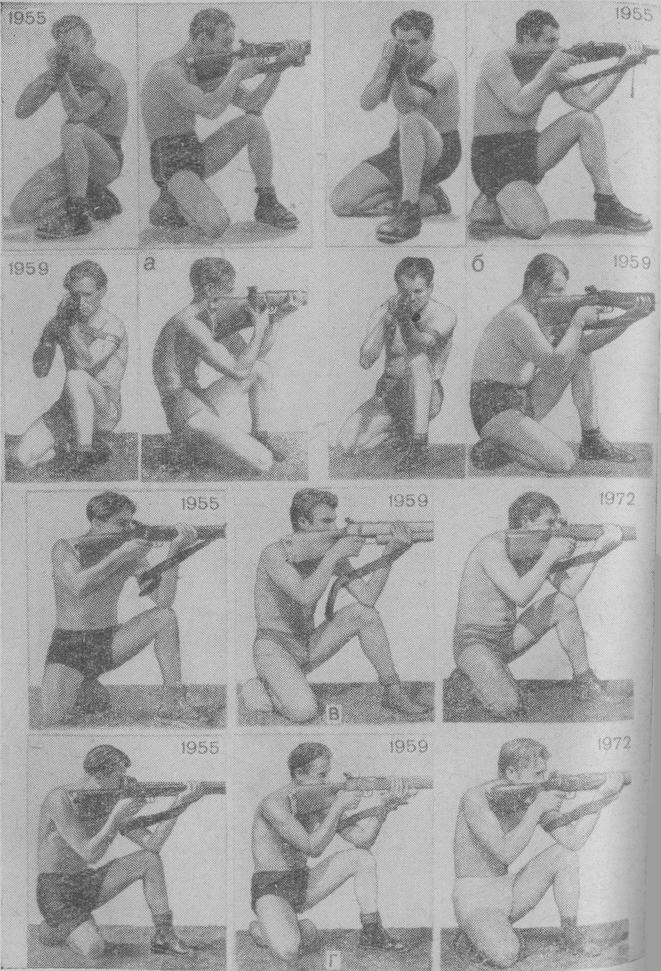 Примеры изменений, происходящих в изготовке для стрельбы с колена известных стрелков по мере роста их спортивного мастерства